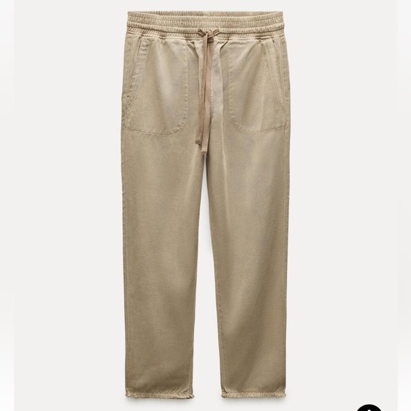 Zara Jogger Pajama Pants Khaki Drawstring Lyocell Womens Small New 4877/248 - Picture 1 of 9